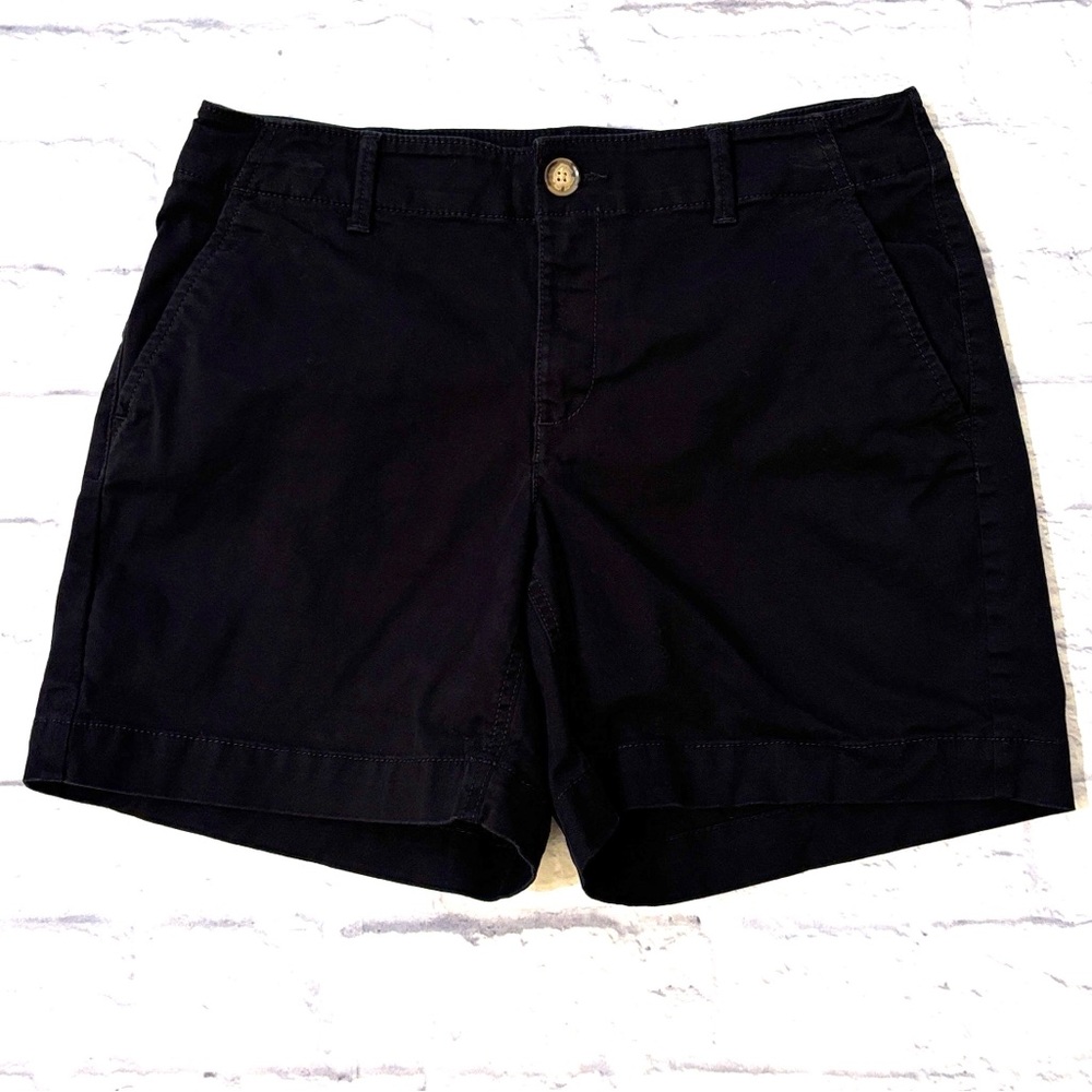 LOFT Washed Twill 6” Short Black Plain Front Chino Shorts Mid Rise Size 6 Curvy